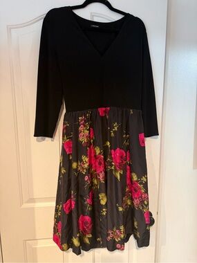 J. Peterman Black  Bodice Dress with Fuchsia Floral Skirt